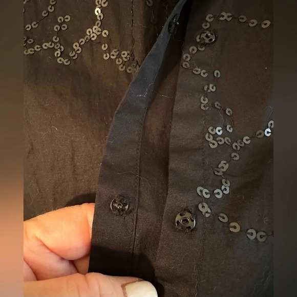 NWT PURE DKNY Black Large Snap Collared Shirt With Collar Cotton Knit - Picture 6 of 13